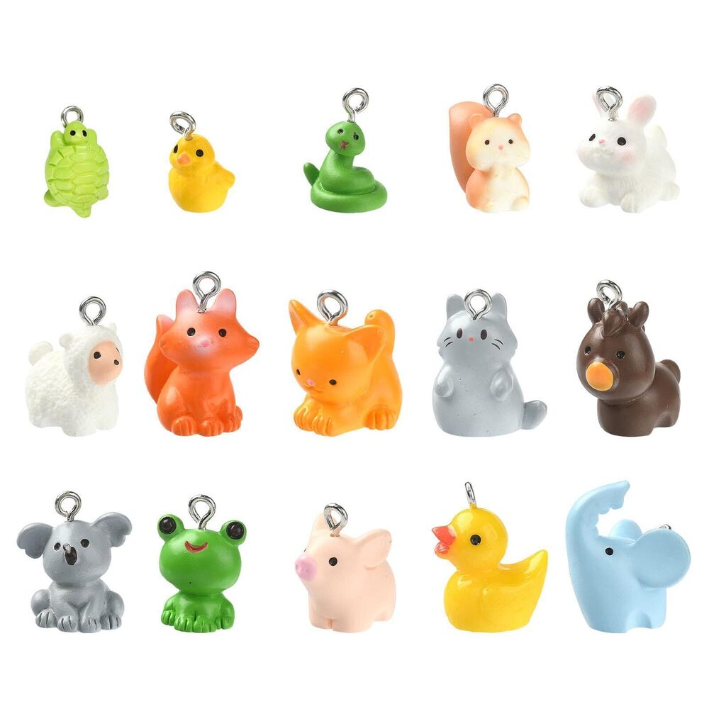 1319 30 Pcs 15 Styles 3D Opaque Cute Animals Resin Charms Zoo Theme Fox